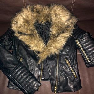 Black leather jacket with fur